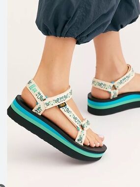 Teva x Anna Sui Flatform Universal Sandals Blue Size 7 Like New RARE